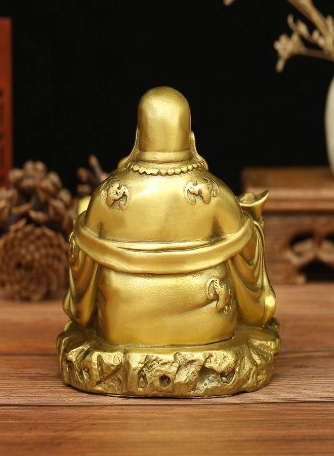 BRABUD Chinese Fengshui Brass Laughing Buddha with Ingot Wealth Figurine Lucky Statue Home Decoration ZD154 - Image 5
